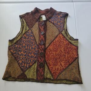 Orvis Sweater Vest Whimsy Fairy Grunge Goblin Quirky Women Large Green Geometric